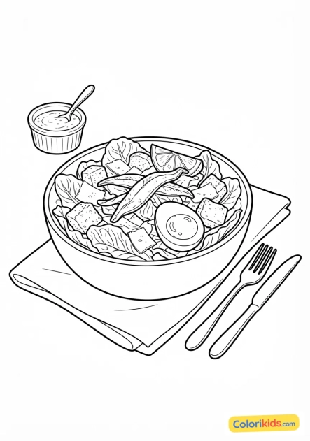 Desenho para colorir para imprimir: salada césar clássica