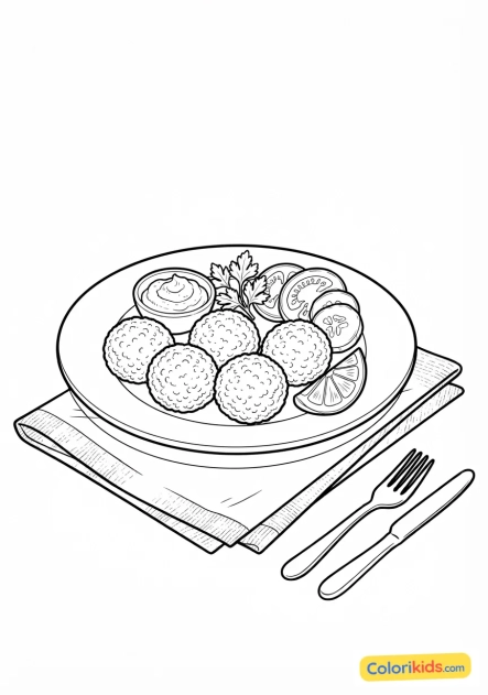 Ausmalbild zum Ausdrucken: knusprige libanesische Falafel