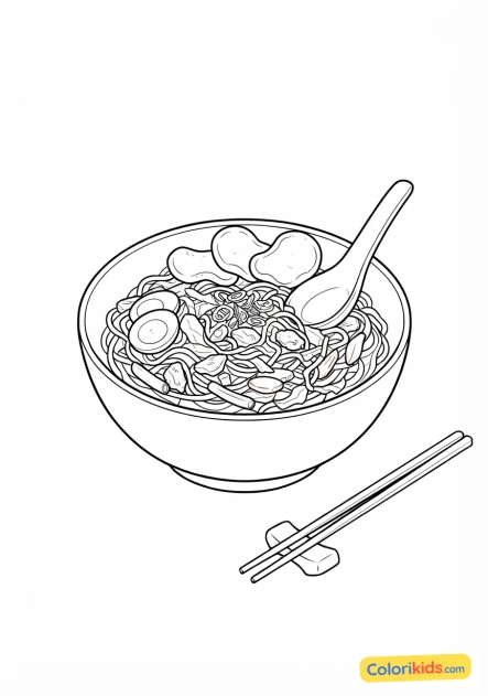 Ausmalbild zum Ausdrucken: indonesischer gebratener Bami Goreng