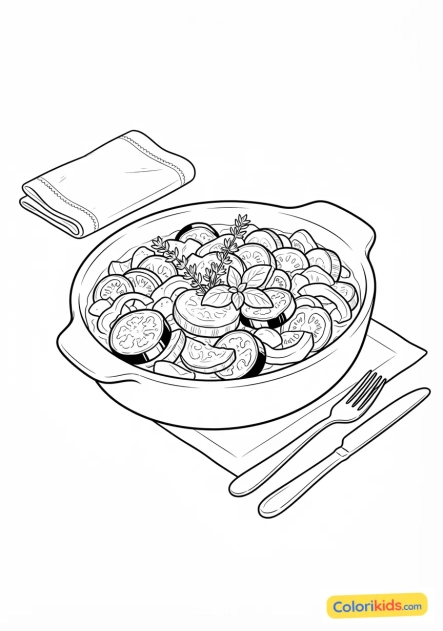 Ausmalbild zum Ausdrucken: provenzalisches Gemüse-Ratatouille