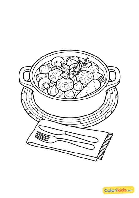 Ausmalbild zum Ausdrucken: geschmorter Boeuf Bourguignon