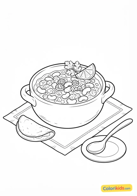 Desenho para colorir para imprimir: chili com carne mexicano picante