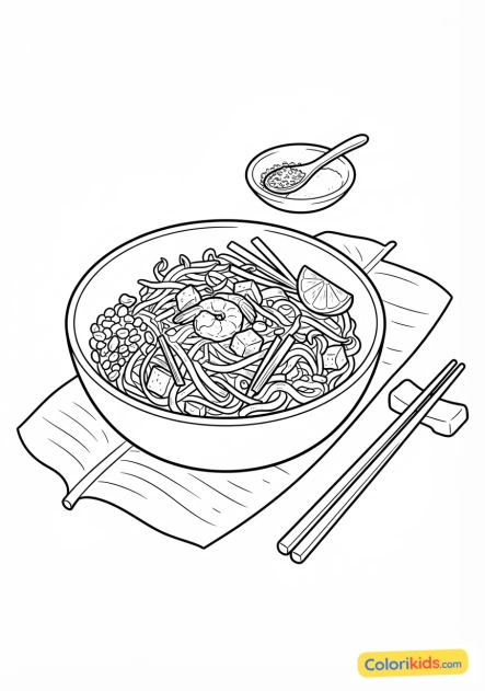 Ausmalbild zum Ausdrucken: gebratener thailändischer Pad Thai