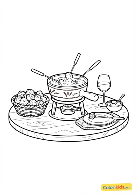 Ausmalbild zum Ausdrucken: schweizer Käsefondue