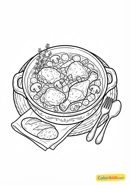 Desenho para colorir para imprimir: galo ao vinho tradicional francês