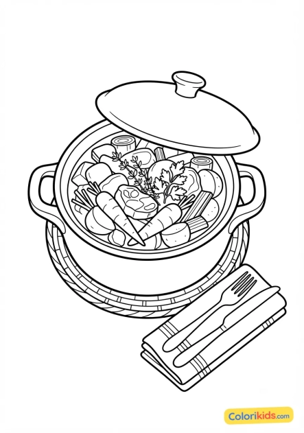 Dibujo para colorear para imprimir: pot-au-feu francés tradicional
