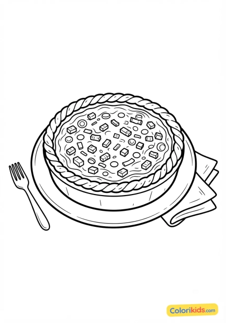 Ausmalbild zum Ausdrucken: traditionelle Quiche Lorraine