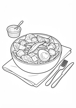 Ausmalbild zum Ausdrucken von klassischer Caesar Salad