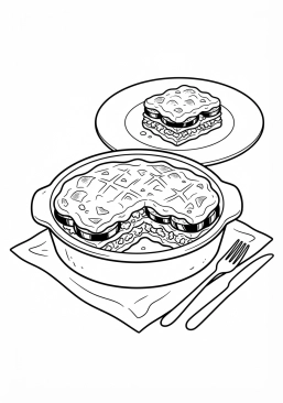 Ausmalbild zum Ausdrucken von griechische Auberginen-Moussaka