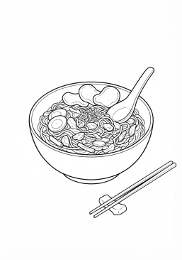 Ausmalbild zum Ausdrucken von indonesischer gebratener Bami Goreng
