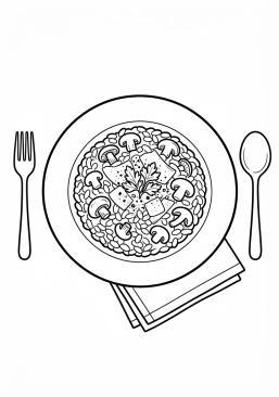 Ausmalbild zum Ausdrucken von italienischer Pilzrisotto