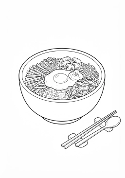 Ausmalbild zum Ausdrucken von koreanische Bibimbap Reisschüssel