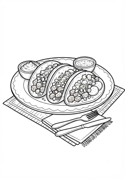 Ausmalbild zum Ausdrucken von mexikanische Fleischtacos