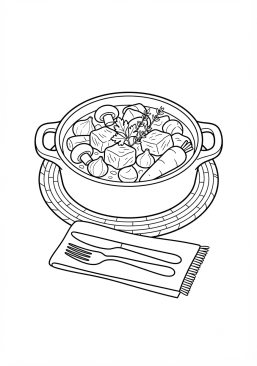 Ausmalbild zum Ausdrucken von geschmorter Boeuf Bourguignon