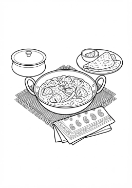 Ausmalbild zum Ausdrucken von würziger indischer Chicken Tikka masala