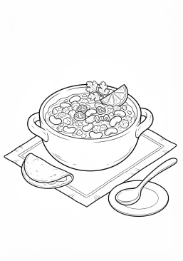 Ausmalbild zum Ausdrucken von würziger mexikanischer Chili con carne