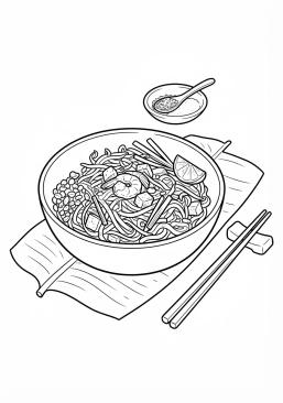 Ausmalbild zum Ausdrucken von gebratener thailändischer Pad Thai