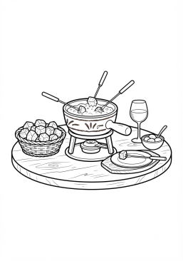 Desenho para imprimir de fondue de queijo suíço
