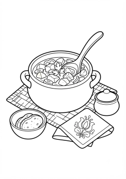 Ausmalbild zum Ausdrucken von traditionelles ungarisches Gulasch