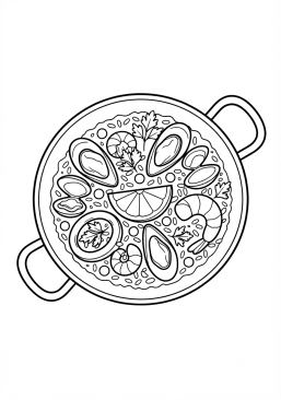 Desenho para imprimir de paella valenciana de frutos do mar