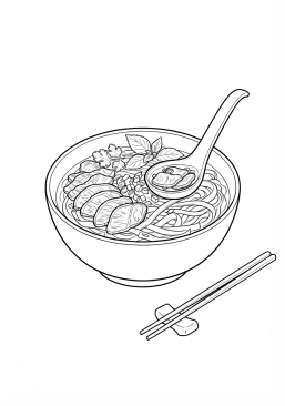 Ausmalbild zum Ausdrucken von vietnamesische Rindfleisch-Nudelsuppe Pho