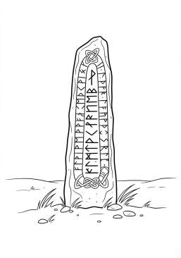 Voir le coloriage Runes mystiques gravées sur une haute pierre dressée au milieu de la toundra balayée par le vent