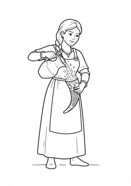 Voir le coloriage Femme viking versant de l'hydromel pétillant dans une corne sculptée