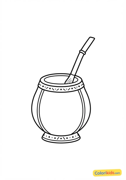 Ausmalbild zum Ausdrucken: argentinischer Mate-Becher mit Trinkrohr