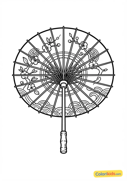 Ausmalbild zum Ausdrucken: asiatischer Ölpapierschirm
