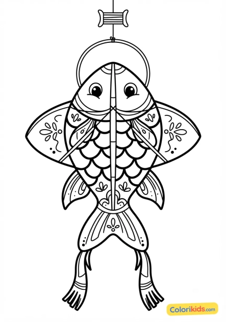 Ausmalbild zum Ausdrucken: balinesischer Bambus-Drachen