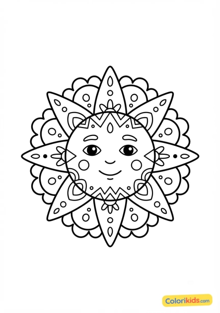 Ausmalbild zum Ausdrucken: mexikanische Keramik-Sonne