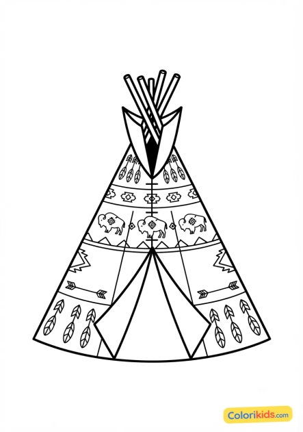 Ausmalbild zum Ausdrucken: indianisches Tipi-Zelt