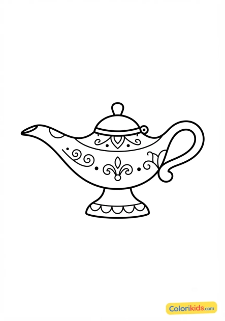 Ausmalbild zum Ausdrucken: orientalische Metall-Wunderlampe