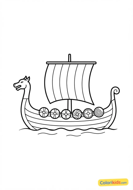 Ausmalbild zum Ausdrucken: skandinavisches Wikingerschiff-Modell