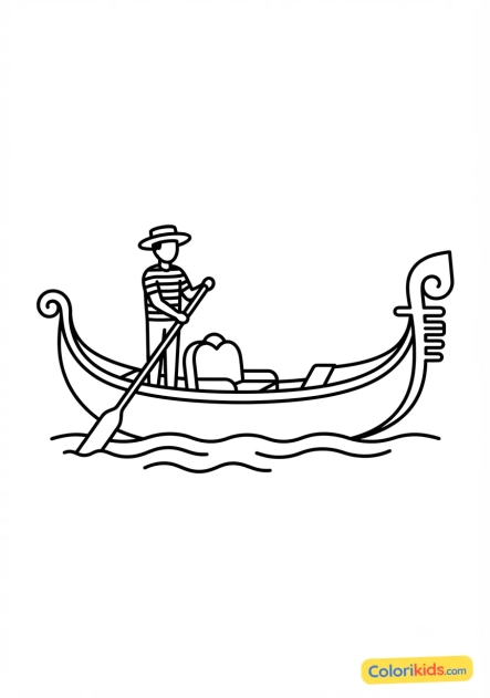 Ausmalbild zum Ausdrucken: stylisiertes venezianisches Gondelboot