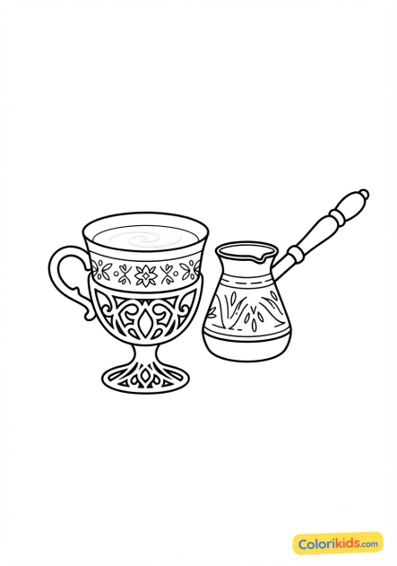 Ausmalbild zum Ausdrucken: traditionelle türkische Kaffeetasse