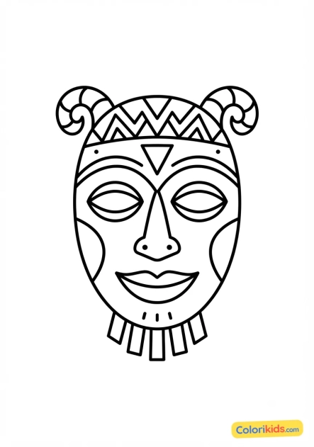 Ausmalbild zum Ausdrucken: traditionelle afrikanische Holzmaske