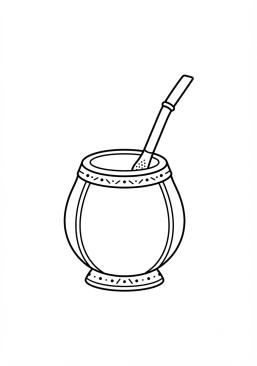 Ausmalbild zum Ausdrucken von argentinischer Mate-Becher mit Trinkrohr