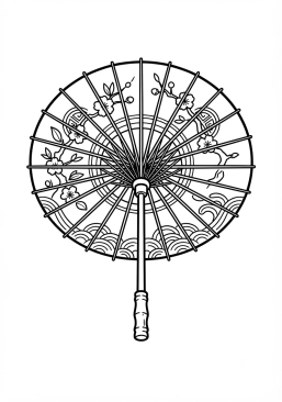 Ausmalbild zum Ausdrucken von asiatischer Ölpapierschirm