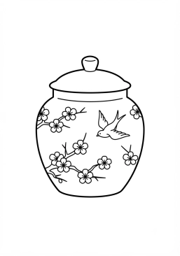 Ausmalbild zum Ausdrucken von asiatische Porzellan-Teedose