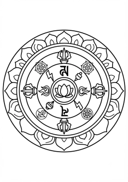 Ver el dibujo para colorear Círculo de mandala tibetano colorido