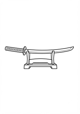 Ver el dibujo para colorear Espada katana japonesa en su soporte