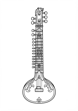 Ver el dibujo para colorear Sitar indio de cuerda tradicional