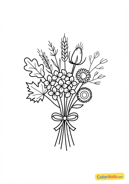 Dibujo para colorear para imprimir: ramo de flores secas de otoño