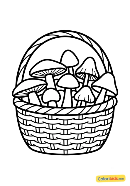 Ausmalbild zum Ausdrucken: korb voller Waldpilze