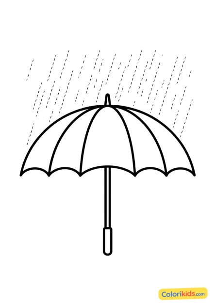 Desenho para colorir para imprimir: guarda-chuva grande aberto sob uma chuva leve