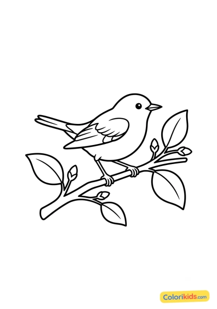 Desenho para colorir para imprimir: pequeno pássaro migratório em um galho