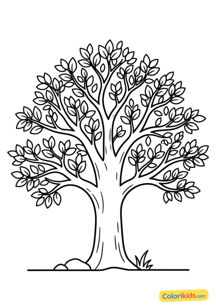 Desenho para colorir para imprimir: Árvore majestosa com folhas de cores quentes