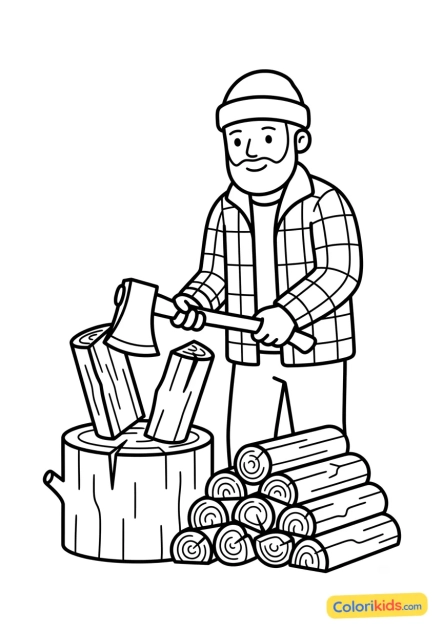 Ausmalbild zum Ausdrucken: holzfäller bereitet Kaminholz vor