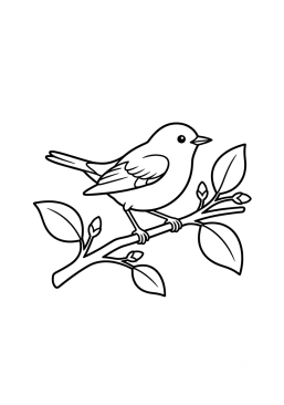 Malvorlage Kleiner Zugvogel auf einem Zweig